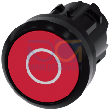 Pushbutton, 22 mm, round, plastic, red, inscription: O, pushbutton, flat, momentary contact type