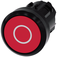 Pushbutton, 22 mm, round, plastic, red, inscription: O, pushbutton, flat, momentary contact type