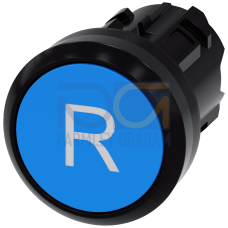 Pushbutton, 22 mm, round, plastic, blue, inscription: R, pushbutton, flat, momentary contact type