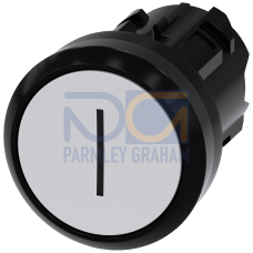 Pushbutton, 22 mm, round, plastic, white, inscription: I, pushbutton, flat, momentary contact type