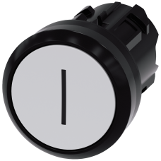 Pushbutton, 22 mm, round, plastic, white, inscription: I, pushbutton, flat, momentary contact type