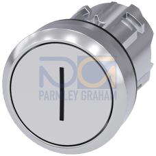 Pushbutton, 22 mm, round, metal, shiny, white, inscription: I, pushbutton, flat momentary contact ty