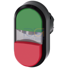 Twin pushbutton, 22 mm, round, plastic, green, red, pushbuttons, flat and raised, with laser labeling, lower case