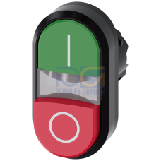Twin pushbutton, 22 mm, round, plastic, green: I, red: O, pushbuttons, flat and raised