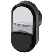 Illuminated twin pushbutton, 22 mm, round, plastic, white, black, pushbuttons, flat and raised
