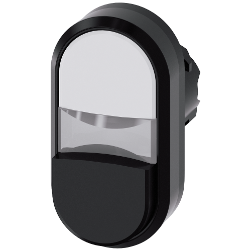Illuminated twin pushbutton, 22 mm, round, plastic, white, black, pushbuttons, flat and raised