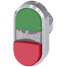 Twin pushbutton, 22 mm, round, metal, shiny, green, red, pushbuttons, flat and raised