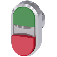 Twin pushbutton, 22 mm, round, metal, shiny, green, red, pushbuttons, flat and raised
