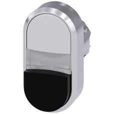 Twin pushbutton, 22 mm, round, metal, shiny, white, black, pushbuttons, flat and raised