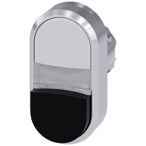 Twin pushbutton, 22 mm, round, metal, shiny, white, black, pushbuttons, flat and raised