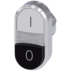 Twin pushbutton, 22 mm, round, metal, shiny, white: I, Black: O, pushbuttons, flat and raised