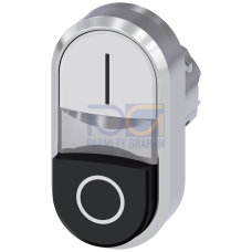 Illuminated twin pushbutton, 22 mm, round, metal, shiny, white: I, Black: O, pushbuttons, flat and r