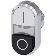 Illuminated twin pushbutton, 22 mm, round, metal, shiny, white: I, Black: O, pushbuttons, flat and r
