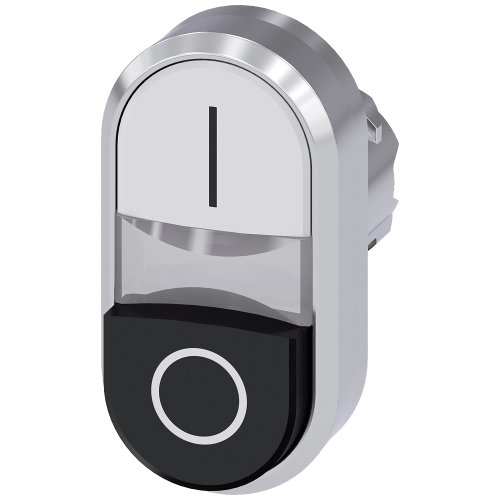 Illuminated twin pushbutton, 22 mm, round, metal, shiny, white: I, Black: O, pushbuttons, flat and r