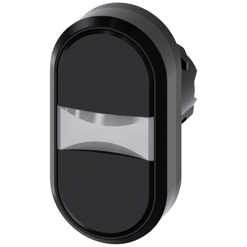 Twin pushbutton, 22 mm, round, plastic, black, black, pushbuttons, flat, with laser labeling, upper case and lower case, always upper case at the b...