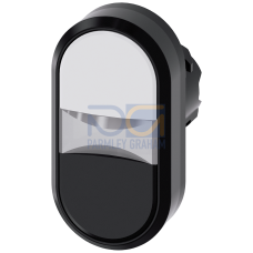 Twin pushbutton, 22 mm, round, plastic, white, black, pushbuttons, flat, with laser labeling, upper case and lower case, always upper case at begin...
