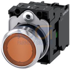 Pushbutton, illuminated, 22 mm, round, metal, high gloss, amber, 1 NO