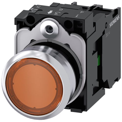 Pushbutton, illuminated, 22 mm, round, metal, high gloss, amber, 1 NO