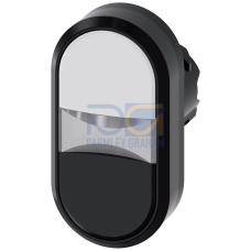 Illuminated twin pushbutton, 22 mm, round, plastic, white, black, pushbuttons, flat pushbuttons, flat, with laser labeling, upper case