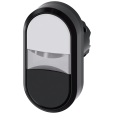 Illuminated twin pushbutton, 22 mm, round, plastic, white, black, pushbuttons, flat