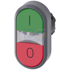 Illuminated twin pushbutton, 22 mm, round, plastic with metal front ring, green: I, red: O, pushbutt