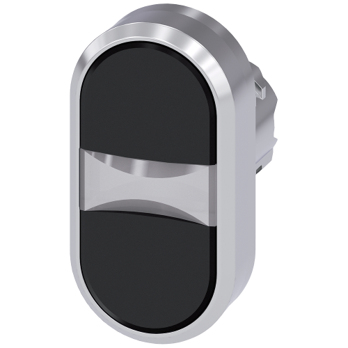 Twin pushbutton, 22 mm, round, metal, shiny, black, black, pushbuttons, flat