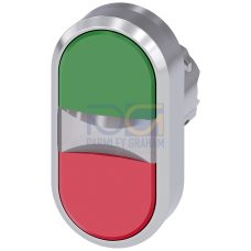 Twin pushbutton, 22 mm, round, metal, shiny, green, red, pushbuttons, flat, with laser labeling, upper case and lower case, always upper case at be...