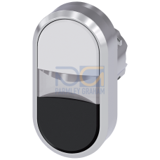 Twin pushbutton, 22 mm, round, metal, shiny, white, black, pushbuttons, flat, with laser labeling, lower case