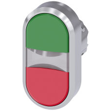 Illuminated twin pushbutton, 22 mm, round, metal, shiny, green, red, pushbuttons, flat