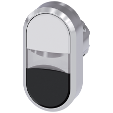 Illuminated twin pushbutton, 22 mm, round, metal, shiny, white, black, pushbuttons, flat