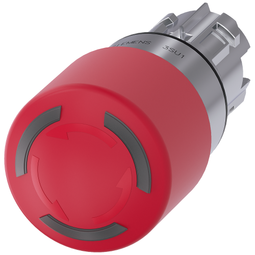Emergency stop mushroom pushbutton, illuminated, 22 mm, round, metal, high gloss, red, 30 mm