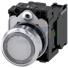 Pushbutton, 22 mm, round, metal, shiny, clear, pushbutton, flat, momentary contact type, with holder, 1 NO, screw terminal