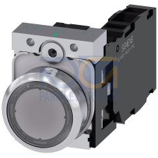 Pushbutton, 22 mm, round, metal, shiny, clear, pushbutton, flat, momentary contact type, with holder, 1 NO+1 NC, screw terminal