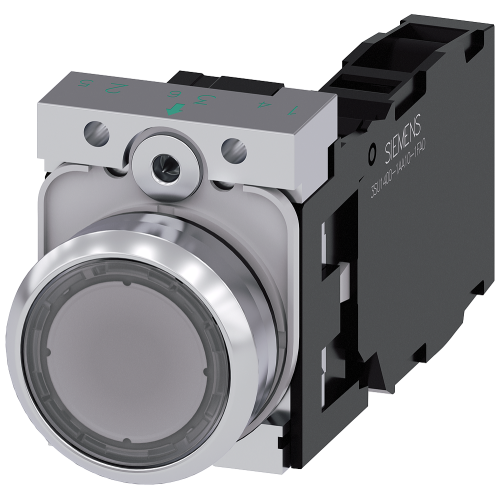 Pushbutton, 22 mm, round, metal, shiny, clear, pushbutton, flat, momentary contact type, with holder, 1 NO+1 NC, screw terminal