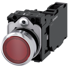 Illuminated pushbutton, 22 mm, round, metal, shiny, red, pushbutton, flat, momentary contact type, w