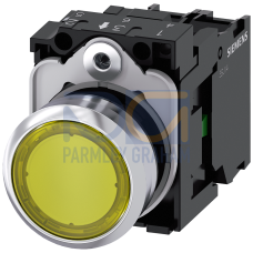 Pushbutton, illuminated, 22 mm, round, metal, high gloss, yellow, 1 NO