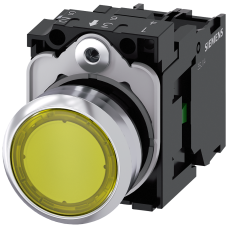 Pushbutton, illuminated, 22 mm, round, metal, high gloss, yellow, 1 NO