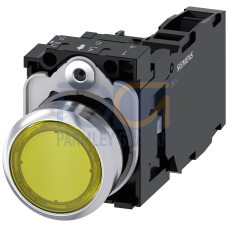 Pushbutton, illuminated, 22 mm, round, metal, high gloss, yellow, 1 NO + 1 NC