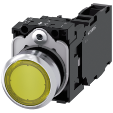 Pushbutton, illuminated, 22 mm, round, metal, high gloss, yellow, 1 NO + 1 NC