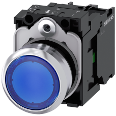 Illuminated pushbutton, 22 mm, round, metal, shiny, blue, pushbutton, flat, momentary contact type,