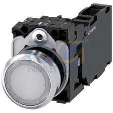 Pushbutton, illuminated, 22 mm, round, metal, high gloss, white, button, 1 NO + 1 NC