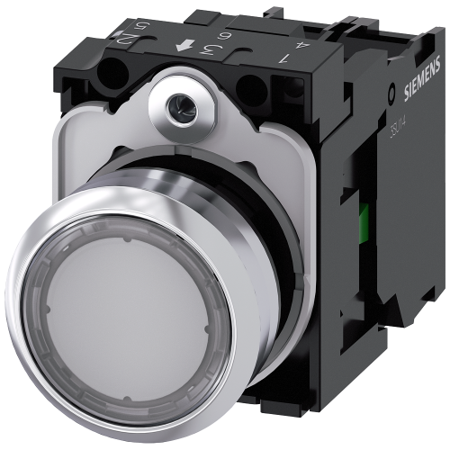 Pushbutton, illuminated, 22 mm, round, metal, high gloss, white, 1 NO