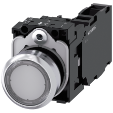 Pushbutton, illuminated, 22 mm, round, metal, high gloss, clear, button, 1 NO + 1 NC