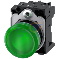 Indicator light, 22 mm, round, metal, high gloss, green, lens, smooth, 24 V AC/DC