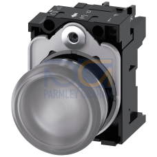 Indicator lights, 22 mm, round, metal, shiny, clear, lens, smooth, with holder, LED module with inte