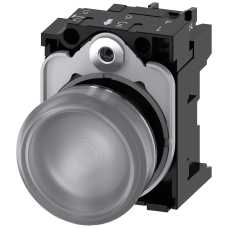 Indicator lights, 22 mm, round, metal, shiny, clear, lens, smooth, with holder, LED module with inte