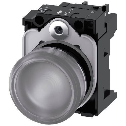 Indicator lights, 22 mm, round, metal, shiny, clear, lens, smooth, with holder, LED module with inte