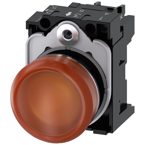 Indicator lights, 22 mm, round, metal, shiny, amber, lens, smooth, with holder, LED module with inte