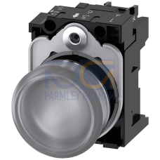 Indicator lights, 22 mm, round, metal, shiny, clear, lens, smooth, with holder, LED module with integrated LED 110 V AC, screw terminal, with laser...