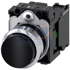 Pushbutton, 22 mm, round, metal, shiny, black, pushbutton, raised, momentary contact type, with holder, 1 NO, screw terminal